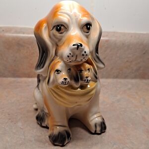 Vintage Nancy Pew ceramic dog with puppies planter dog carrying puppies EUC